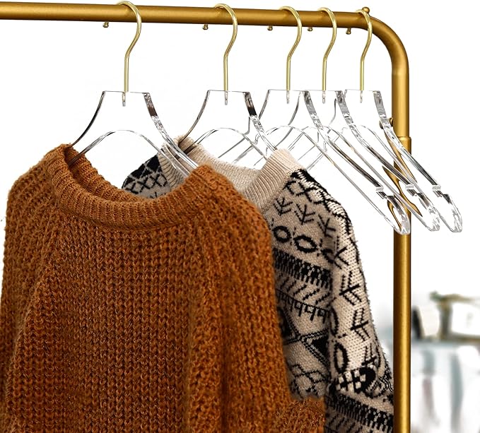 Besser 15 Pack Acrylic Hangers with Gold,Acrylic Clear Hanger,Premium Crystal Dress Hangers Swivel Gold Hook Luxurious Shiny Clothes Hangers(Clear-Style A)