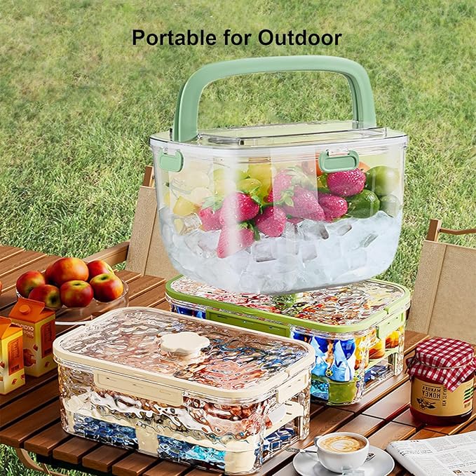 Portable Ice Bucket with Lid & Tong for Outdoor Camping, Clear Plastic Storage Bin for Freezer, Refrigerator, Whiskey, Wine, Cocktail Party, Big Cube Mold Tray for Ice Bath