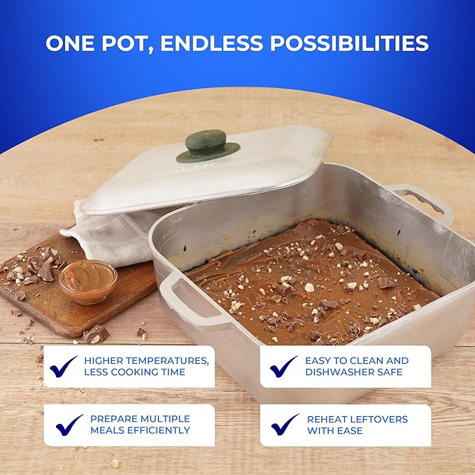 Universal Unique Square Caldero (9 Quart - 24 Cups), Stainless Aluminum Pot, Oven Safe, Even Heat Distribution and Fast Cooking Dutch Oven Pot with Lid, Ideal for Rice, French Fries, and More