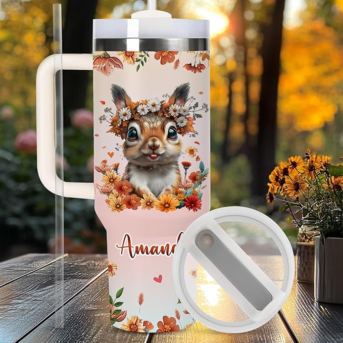 AGGLOMEKC Personalized Cute Squirrel Cup - Mother's Day Birthday Gift For Animal Lovers - Just A Girl Who Loves Squirrel Tumbler 40oz With Custom Name - Pet Lover Gifts For Women, Her