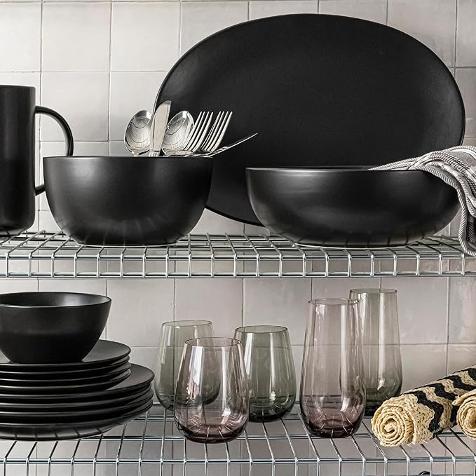 over&back Coupe Stoneware Serving Platter - Elegant 1-Piece Oval Serving Platter to Complete Your Kitchen Set - 16.4" x 11.5" - Semi-Matte Black