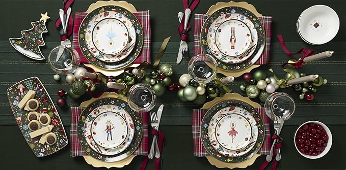 Lenox Dinnerware, Nutcracker Ballet Tidbit Plates, Service for 4, Microwave Safe & Dishwasher Safe Porcelain, Pasta and Salad Dinnerware, Christmas Decor, Nutcracker Ballet (Assorted Plates, 4 Piece)