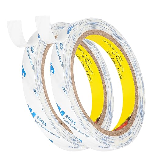 3M Double Sided Tape 0.5"횞32.8Ft 2 Pack 9448A Double Coated Tissue Adhesive Sticky Tape Translucent Removable for Foam Art Craft Nameplate Bonding