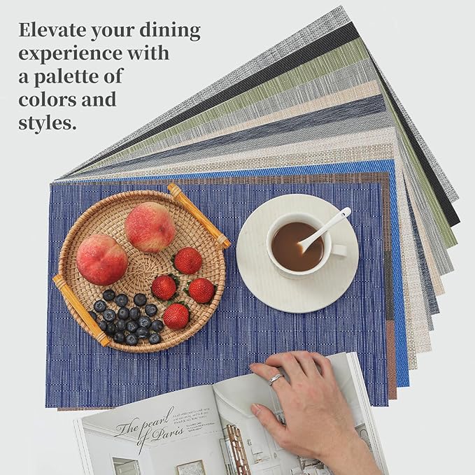Leetaltree 6PC Grey& 6PC Beige Placemats Set of 12 - Heat Resistant Non-Slip Place mats for Dining Table, Washable Durable PVC Vinyl Woven Table Mats竊?PC Grey&6PC Beige竊? Grey&beige