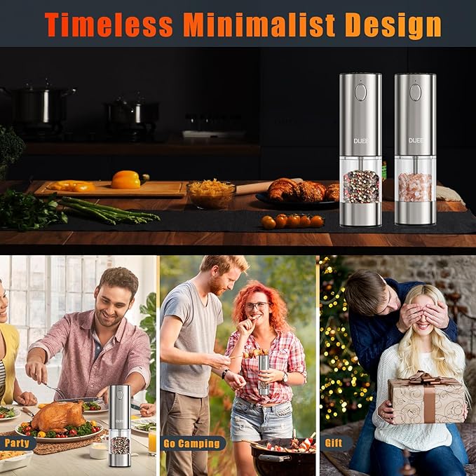 Rechargeable Pepper Grinder Mill Electric Rechargeable Usb Type-C Salt and Pepper Grinder Set Automatic Large Capacity Automatic Salt Pepper Mill Grinder with LED Light for Kitchen, 1 Pack