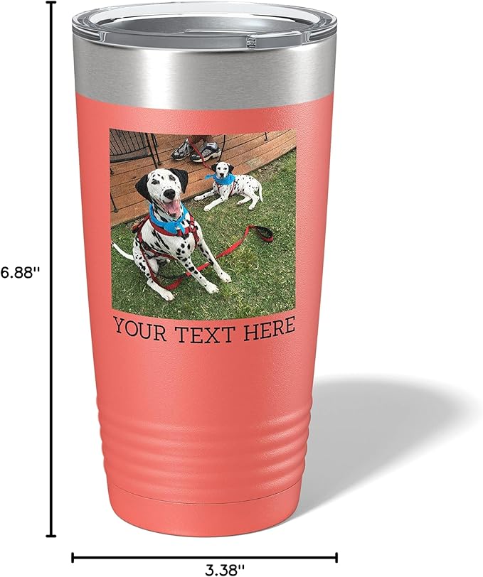 Personalized 20oz (17 Colors) Photo Picture Printed Insulated Stainless Steel Powder Coated Tumbler with Lid ??Customized Mom Mother's Day Gift Gift for Men, Custom Mum Women Dad Men (Coral)