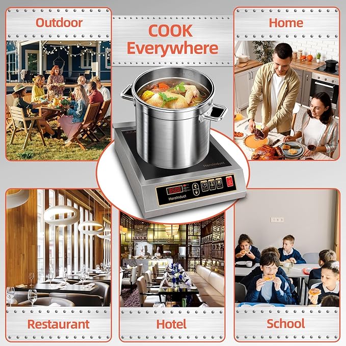 Portable Induction Cooktop 208-240V 3500W Commercial Range Countertop Burner Dual IGBT Modules 8 Heating Level Timer Sensor Push-Button Premium Stainless Steel Housing Ceramic Glass(Black)