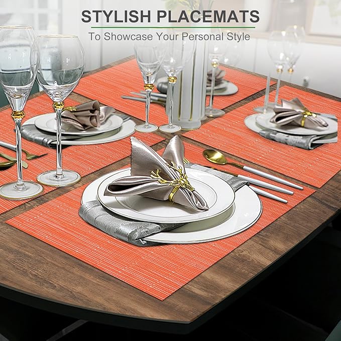 BETEAM Placemats Set of 12, Woven Vinyl Placemat for Dining Table Washable Wipeable Kitchen Place Mats Durable Indoor Outdoor Table Mats