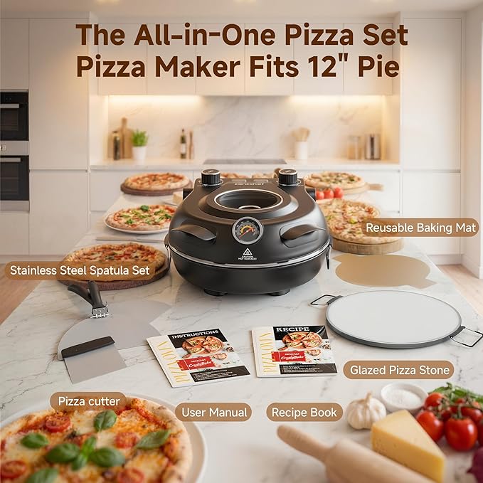 SEMSCHEF 12-Inch CrustyBake Beginner's Ceramic Stone Pizza Oven: Quick 800째F Heating, Easy-Clean Design, Recipe Book & All Tools Included - Perfect for First-Time Pizza Makers at Home