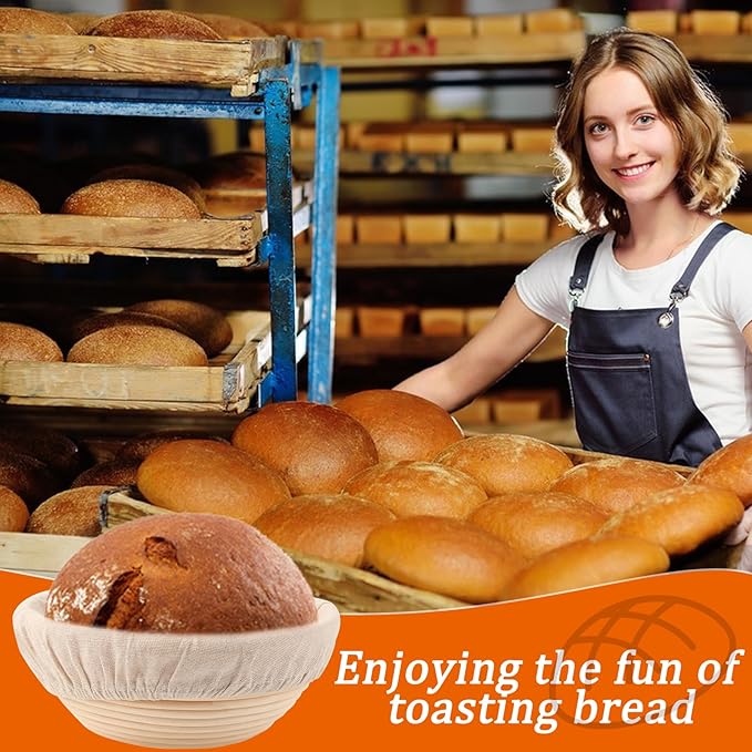 9 inch Round Banneton Bread Proofing Basket Sourdough Bread Baking Supplies Set of 5 Sourdough Starter Kit Baking Gifts