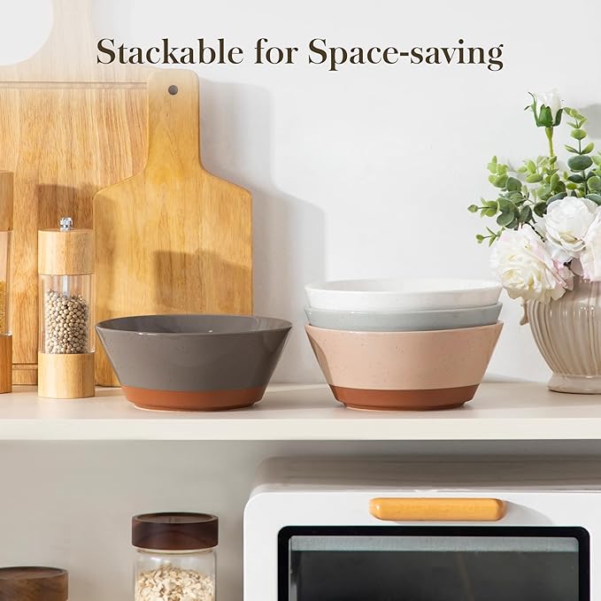 MALACASA Soup Bowls, Ceramic Salad Bowls Set of 4, 35oz Ceramic Bowls for Ramen, Cereal, Fruit and Pho, Microwave & Dishwasher Safe, Speckled Deep Bowls, Multicolor