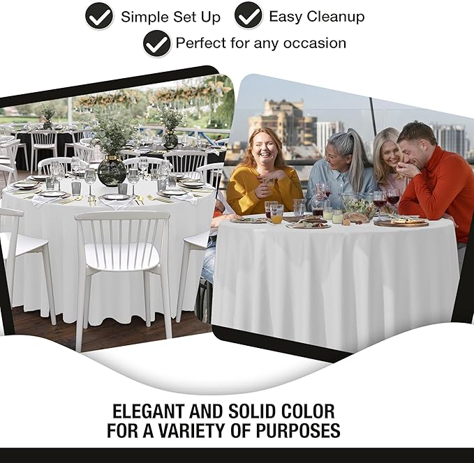 Party Solids 12-Pack White Round Plastic Tablecloth Disposable ??Size: 108 Inches ??Round Plastic Table Cloths for Parties, Picnics & Formal Events