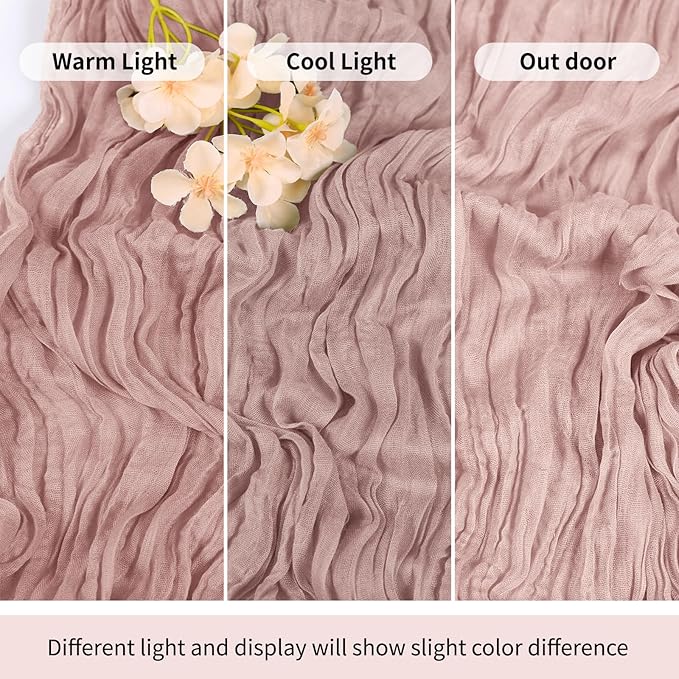 RealBox 3 Pack Dusty Pink Cheesecloth Table Runner 17x108 Inch Semi Sheer Boho Gauze Cheese Cloth Fabric Table Runners Table Decor for Wedding Party Baby Shower Birthday Home Decor Garden Farmhouse