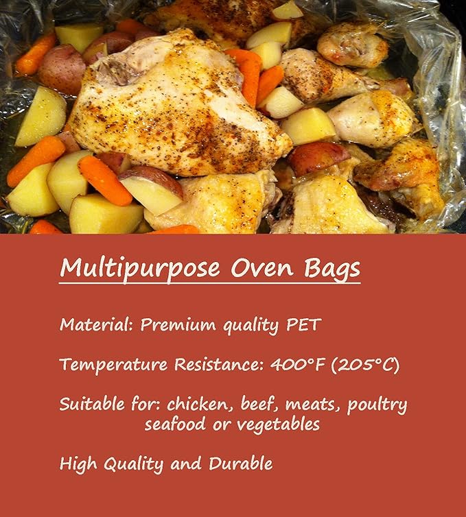 40×Roasting Bags for Oven with Ties for Roasting Chicken, Meat & Fish Multi Purpose Food Safe Oven Bags for Baking Steaming Roasting Grilling Meal Prep (40, Small)