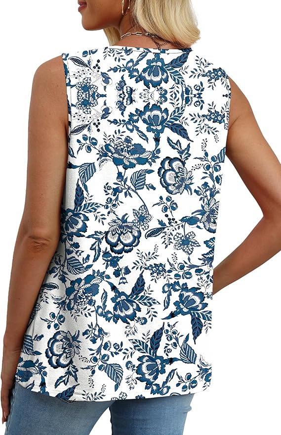XIEERDUO Womens Tank Tops Sleeveless Lace Crochet Boho Tops Loose Fit Pleated Tunics Crewneck Summer Vacation Outfits Flowy