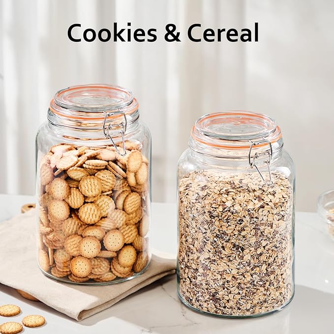 0.96 Gallon Glass Storage Jar with Lid, Wide Mouth Glass Canister for Storing Food in Pantry and Fermenting, Set of 2