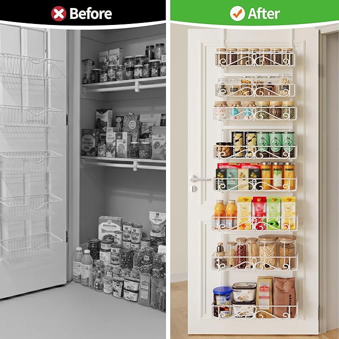 Over the Door Pantry Organizer - 8-Tier Adjustable Pantry Organization And Storage, Metal Hanging Door Spice Rack for Kitchen Pantry Organizers竊똚hite