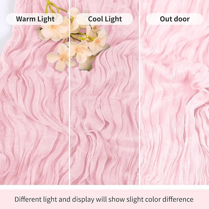 RealBox 6 Pack Light Pink Cheesecloth Table Runner 17x108 Inch Semi Sheer Boho Gauze Cheese Cloth Fabric Table Runners Table Decor for Wedding Party Baby Shower Birthday Home Decor Garden Farmhouse