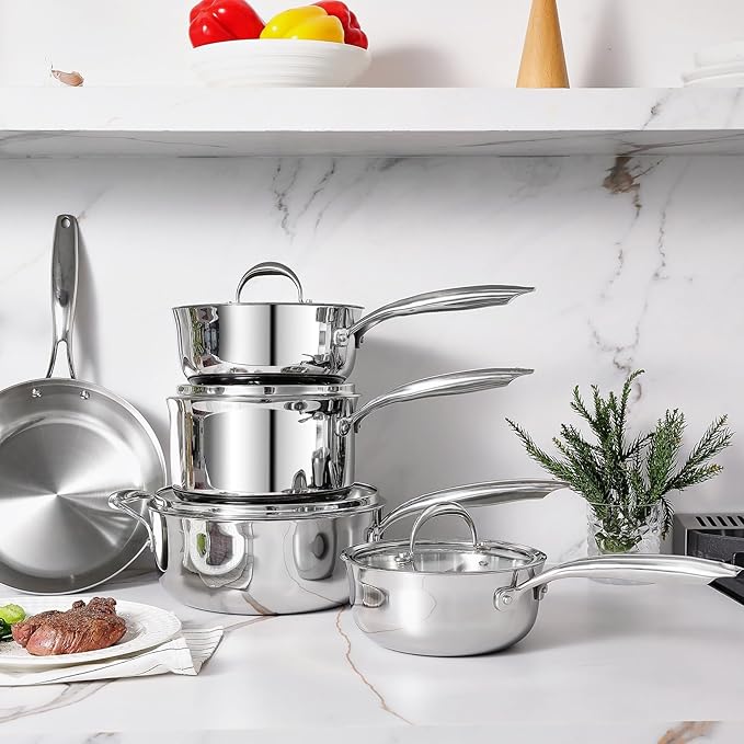 KEAWELL K3 Premium 8-Quart Tri-Ply Stainless Steel Stockpot with Lid, Induction & Oven Safe up to 600째F, Even Heating, Professional Cookware for All Stovetops (8-Qt)