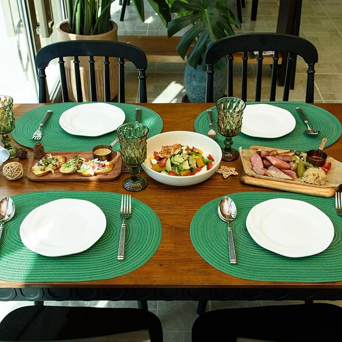 Noctiflorous Oval Braided Placemats Set of 4 Woven 12x18 Inch Non Slip Washable Heat Resistant Place Mats Round Tablemats for Dining Kitchen Party Daily Table Decor Dinner Mats (Green Shine, 4)