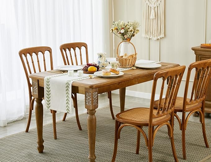 Wracra Embroidered Table Runner Irregular Willow Leaf Table Runners 108 Inches Long for Dresser Home Dining Table Decor,14 x 108 Inch, Light Sage Green