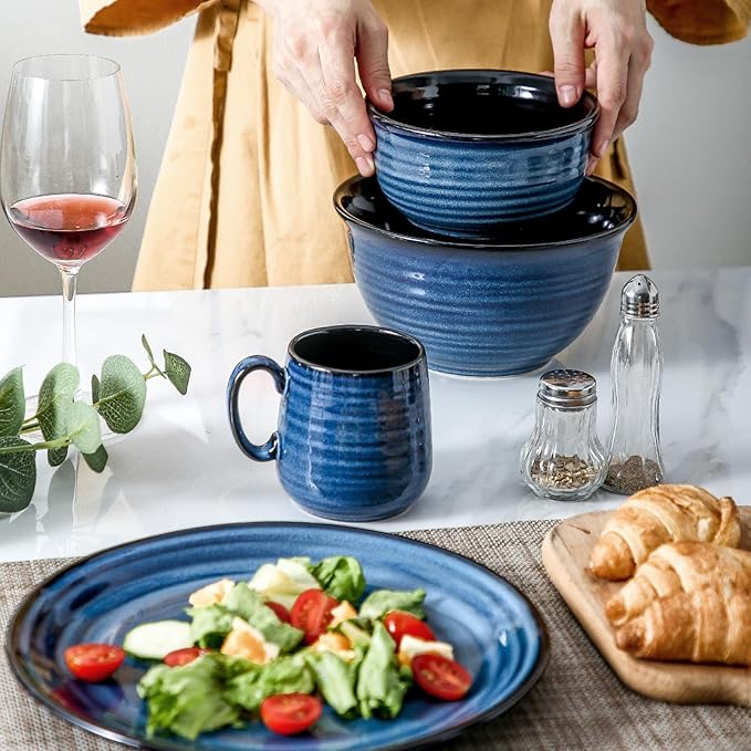 HASENSE Espresso Cups 8 oz, Small Coffee Cups Set of 6, Ceramic Mugs with Handle for Coffee, Tea, Cappuccino and Mocha, Dishwasher & Microwave Safe, Blue