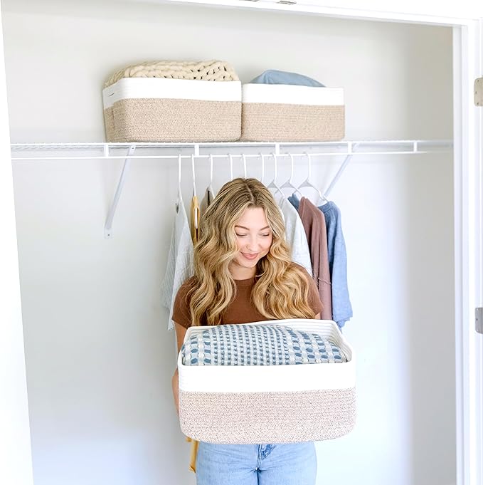 NaturalCozy Storage Baskets 16.8?쓝13?쓝7.6??Cotton Rope Woven Baskets for Organizing 3-Pack | Toy Storage Bins | Basket for Shelves, Laundry, Blanket, Clothes, Closet, Kitchen, Bathroom, Gifts