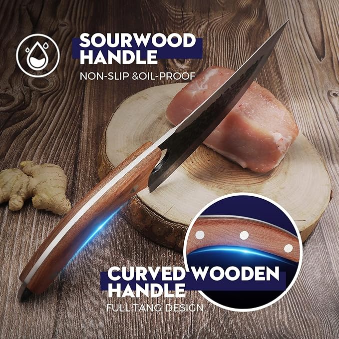 Huusk Chef Knives, Upgraded Viking Knife with Sheath Hand Forged Butcher Knife for Meat Cutting, Sharp Meat Cleaver for Kitchen and Outdoor, Gift for Men and Women