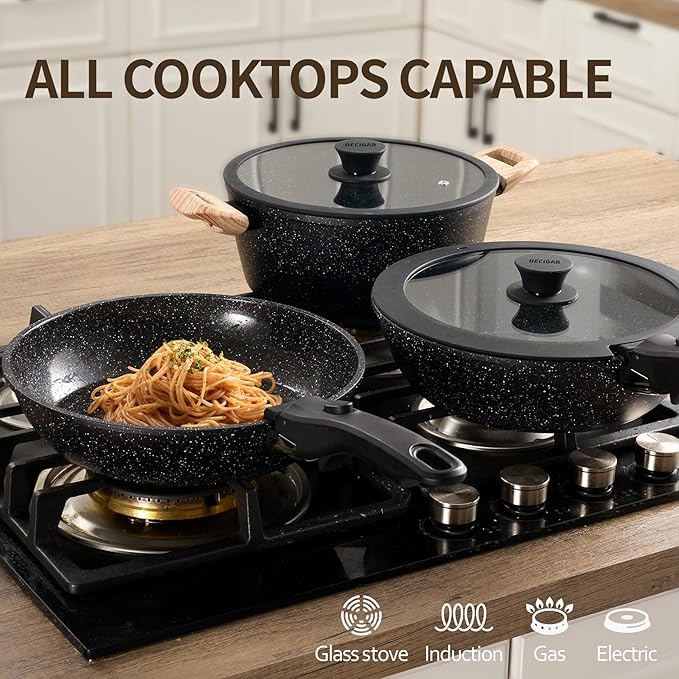 23PCS Ceramic Nonstick Cookware Set, Nonstick Detachable Handle Ceramic Cookware, Induction Kitchen Cooking Set with Removable Handle,include Frying Pans & Saucepans Oven Safe(Black)