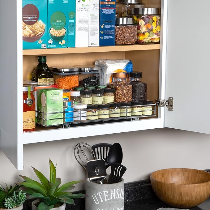 Pull Out Cabinet Organizer for Spices, Cans - Heavy Duty with Lifetime Limited Warranty- Pull Out Spice Rack- Cabinet Pull Out Shelf for Cans,Dishes, Etc, 20-3/8"Wx 10-1/2"D x 2-3/4??H, Chrome