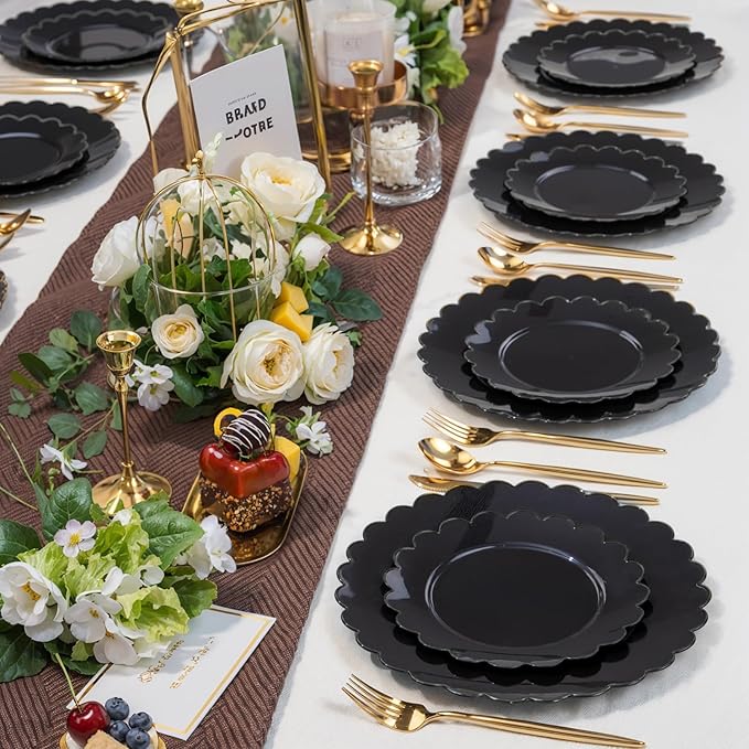 SUT 72 PCS Black Plastic Plates - 7.5 Inch Plates Disposable Heavy Duty竊똏lastic Plates for Party, Dessert & Celebrations