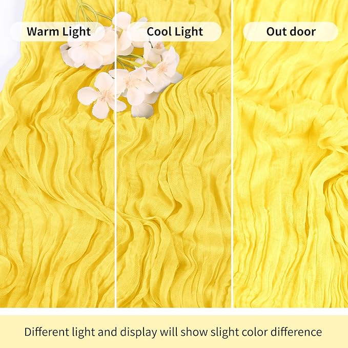RealBox 6 Pack Lemon Yellow Cheesecloth Table Runner 17x108 Inch Semi Sheer Boho Gauze Cheese Cloth Fabric Table Runners Table Decor for Wedding Party Baby Shower Birthday Home Decor Garden Farmhouse