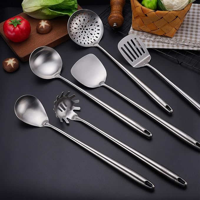 17??Wok Spatula and Ladle - 304 Stainless Steel Wok Tools Set, 2-Pieces Extra Long Handle Cooking Tools, All Metal Wok Utensils and Wok Accessories for Cast Iron/Carbon Steel Wok