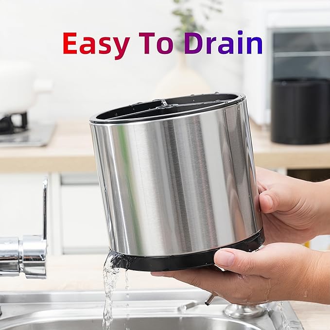 Kitchen Utensil Holder Extra Large 360째Rotating For Counter Organizer Stainless Steel Storage Cooking Silverware Caddy 3 Compartment Flatware Spoon Spatula Tool Cutlery Container