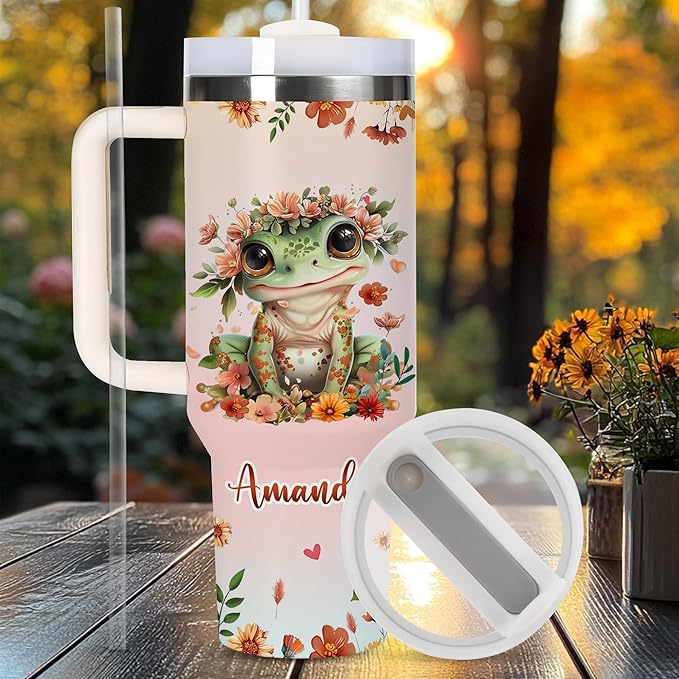 AGGLOMEKC Personalized Cute Frog Cup - Mother's Day Birthday Gift For Animal Lovers - Just A Girl Who Loves Frog Tumbler 40oz With Custom Name - Pet Lover Gifts For Women, Her