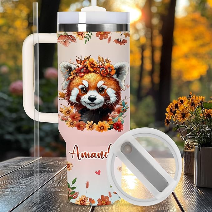 AGGLOMEKC Personalized Cute Red Panda Cup - Mother's Day Birthday Gift For Animal Lovers - Just A Girl Who Loves Red Panda Tumbler 40oz With Custom Name - Pet Lover Gifts For Women, Her