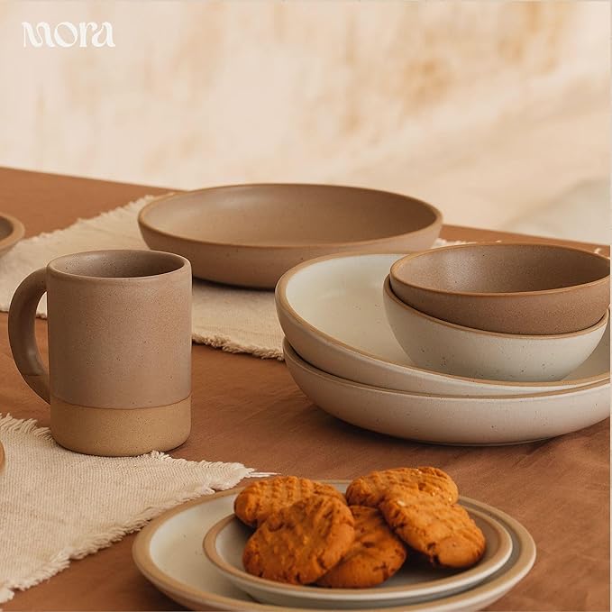 MORA Medium Bowls Set of 4, 28oz Ceramic Pottery Everyday Bowls - Microwave, Oven and Dishwasher Safe - Oat