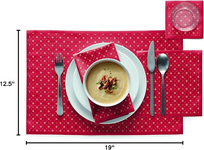 MY DRAP Placemats 48 x 32 cm / 19" x 12.5" - (6 Per Roll, Cotton Red Lux Xmas)