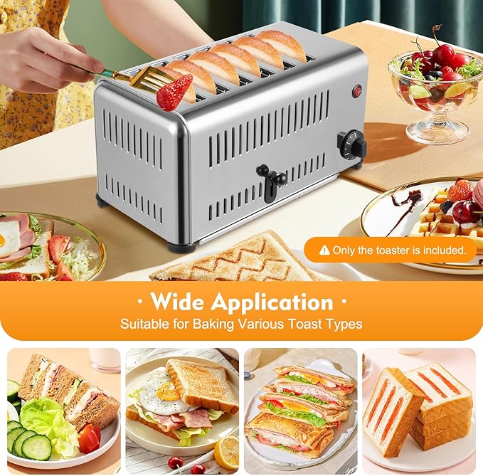 6 Slice Commercial Toaster, 1680W/110V Bread Oven with 2 Modes, Stainless Steel Toast Sandwiches Berad Baking Machine, for Household Kitchen Restaurant Bakery Dessert Store (16.1 * 8.7 * 8.5in)