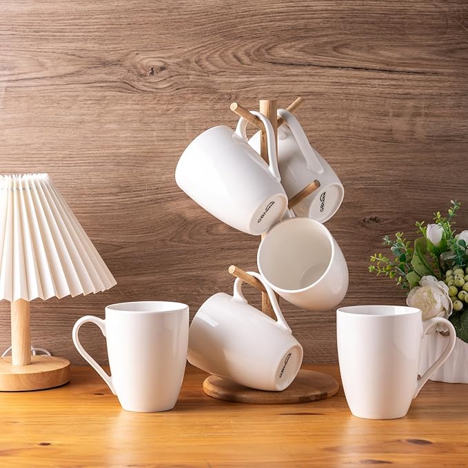 GBhome 16oz Coffee Mugs Set of 6, Large Ceramic Coffee Mugs for Man, Woman, Dad, Mom, Modern Coffee Mugs Set with handle for Tea/Latte/Cappuccino/Milk/Cocoa. Dishwasher&Microwave Safe,White