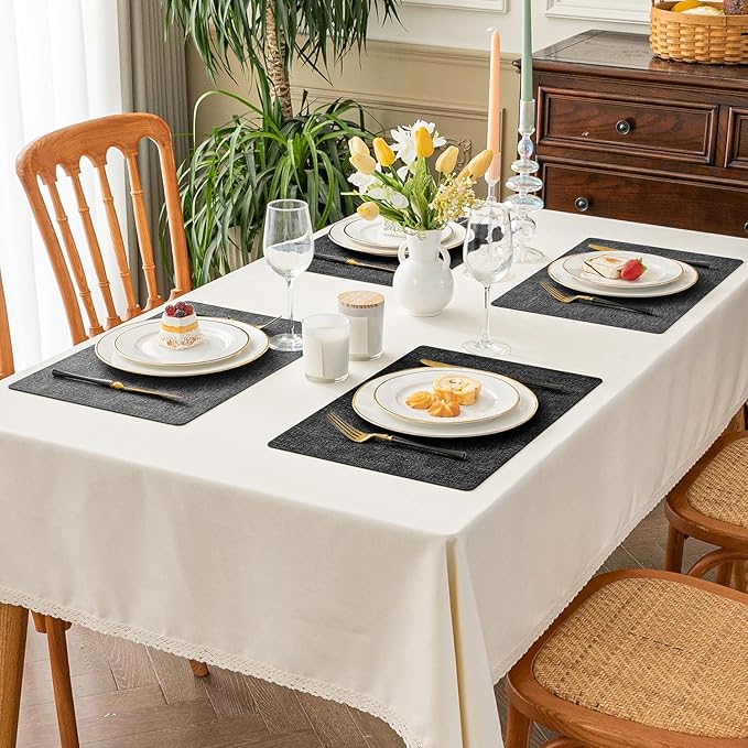 Romanstile Reversible Vinyl Placemats Set of 8, Faux Leather 100% Waterproof Oil-Proof Wipeable Place Mats, Heat Resistant Dual Sided Table Mats for Kitchen/Dining/Party (Black, 12 x 17 Inch)