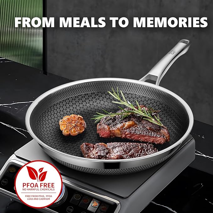 Non Stick Frying Pans 12 inch, Hybrid Frying Skillets Nonstick,non stick Stainless Steel Pans, Dishwasher and Oven-Safe Chef Pan, Induction Compatible Cooking Pan, PFOA Free Cookware