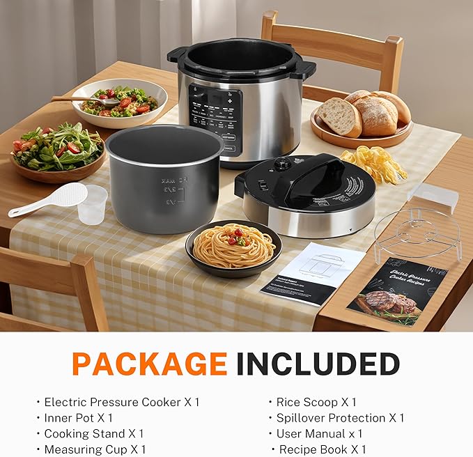 Simple Deluxe 6QT 12-in-1 Multi Electric Pressure Cooker, Non-Stick Stainless Steel Multi-Cooker for Yogurt Maker, Slow Cook, Sauté, Cake, & Warmer, 6 Quarts
