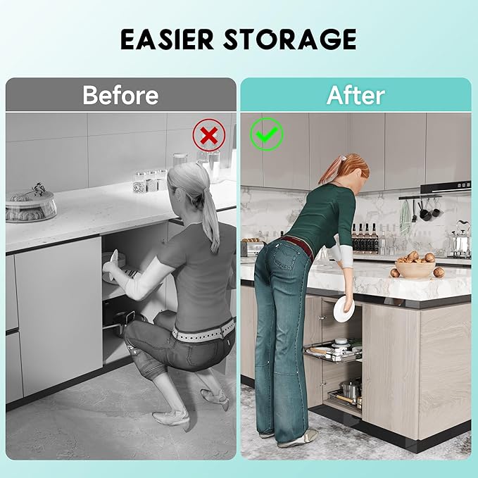 2Pack Expandable Pull Out Cabinet Organizer, Adjustable Width:23.2~39.9''W x 22.5''D Under Sink Organizer, Drawer Storage Shelves for Kitchen, Bathroom, Closet, Pantry, Cupboard, Pots, Pans