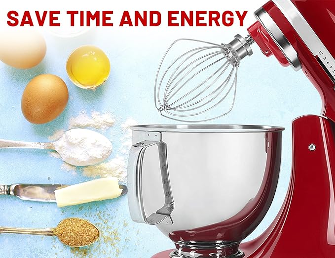NewlyArt K45WW Dishwasher Safe Whisk 6-Wire Whip Attachment Fits 4.5 5 Quart KitchenAid Tilt-Head Stand Mixer, Stainless Steel Whisk Accessories for Kitchen Aid K45,K45SS,KSM75,KSM90,KSM110,KSM150
