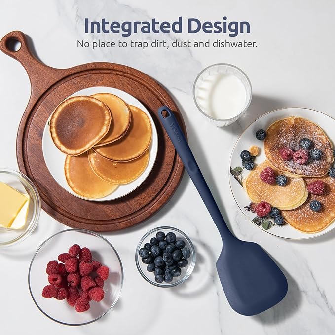 600쨘F Heat Resistant Silicone Turners: U-Taste 13.6in Long Solid & Slotted Kitchen Spatula Flipper, Food Grade Wide & Large Flexible Cooking Utensils for Flipping Eggs, Pancakes (Midnight Blue, 2PCS)