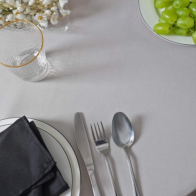 Cupuamon 132 inch Round Tablecloth Washable Polyester Table Cloth Decorative Table Cover for Wedding Party Dining Banquet(132 inch,Silver)