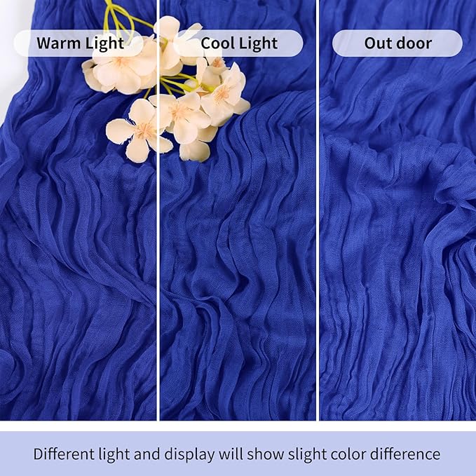 RealBox 3 Pack Royal Blue Cheesecloth Table Runner 17x108 Inch Semi Sheer Boho Gauze Cheese Cloth Fabric Table Runners Table Decor for Wedding Party Baby Shower Birthday Home Decor Garden Farmhouse