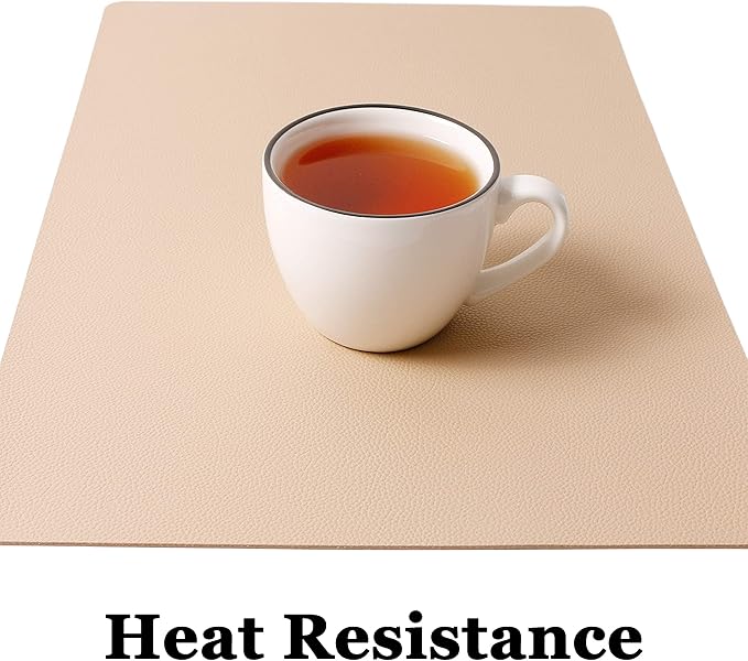 Wipeable Placemats Leather Table Mats Waterproof Heat-Resistant Easy to Clean for Dining Table Set Kitchen Table (4, Buff)