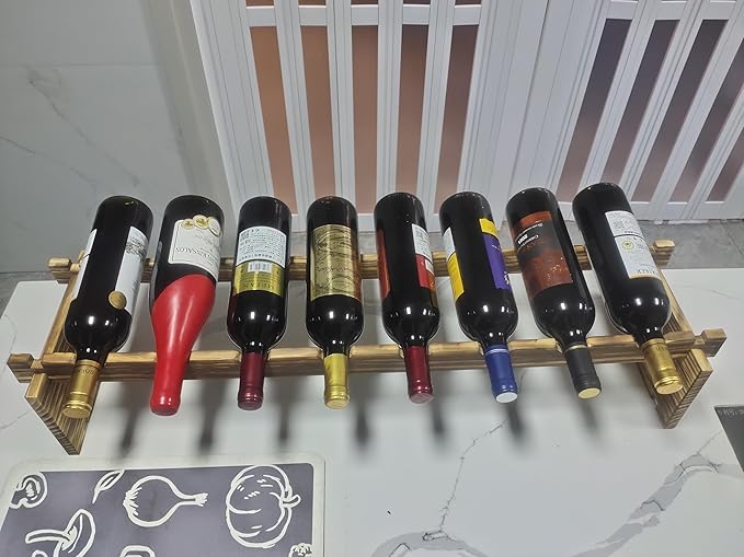 Carbonized Pine Wood Wine Rack - 1-Tier Wine Storage, Holds 8 Bottles, Freestanding Wine Organizer for Home Bar, Kitchen, Living Room, Stylish & Durable